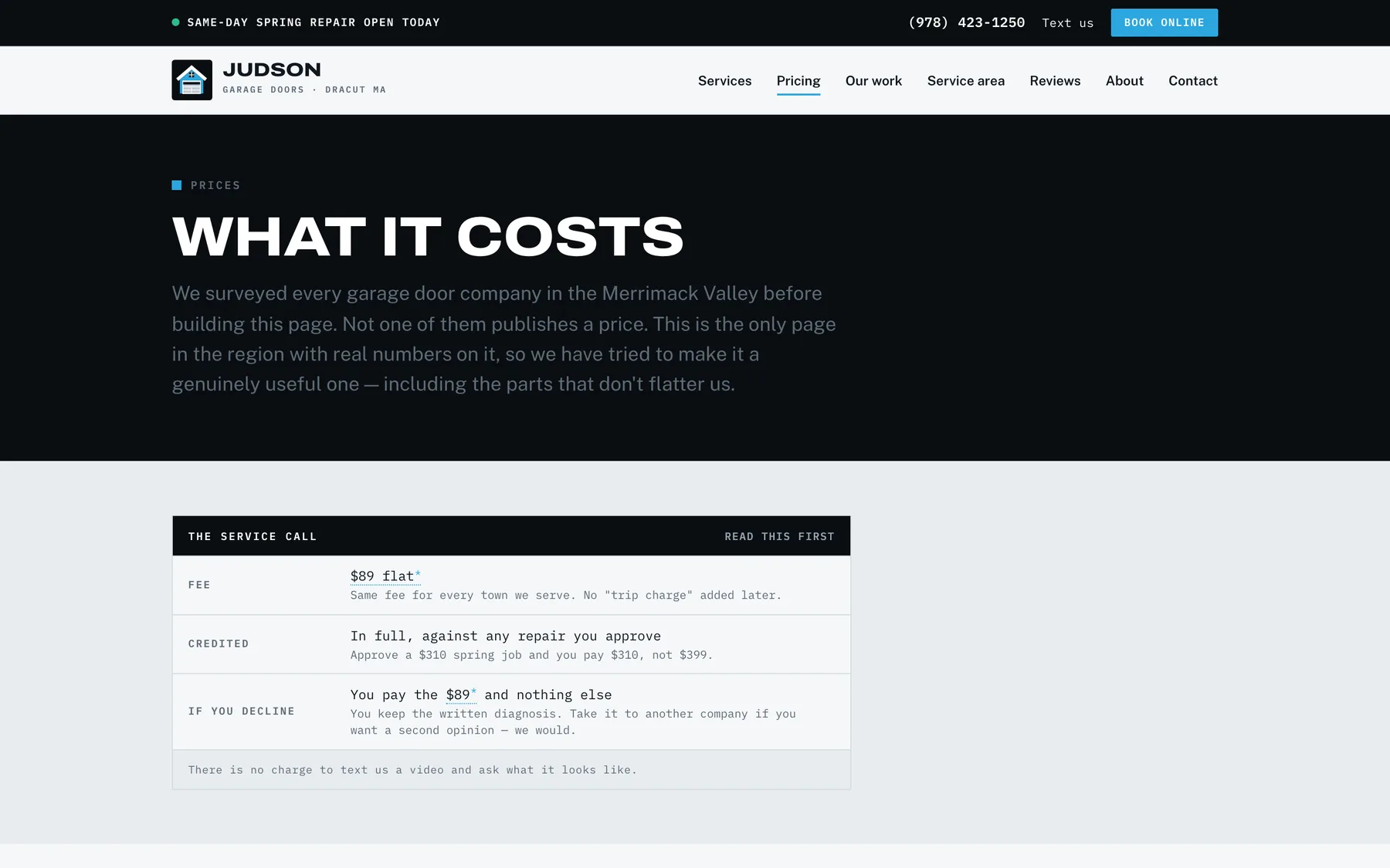 Published pricing page